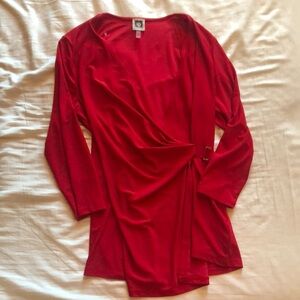 Anne Klein Red Wrap-Front Blouse with Side Buckle